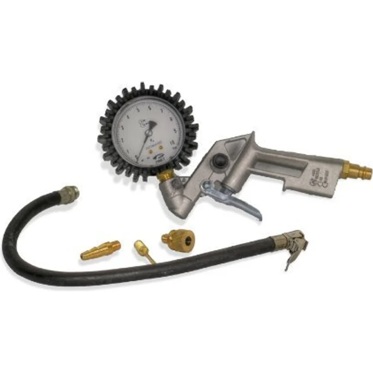 Aerotec 200548 Druckluftpistole - Reifenfüller Set | Reifenfüllerpistole mit 3 Adaptern, Wika Manometer und 30cm Gummischlauch | Geeicht, Druck bis 10 Bar, Standard SK Nippel, Material: Aluminium – Bild 3