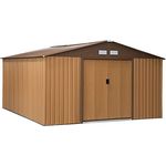 Outsunny Gerätehaus mit Bodenplatte Geräteschuppen Gartenhaus Garten Schuppen Metall Braun 340 x 386 x 200 cm