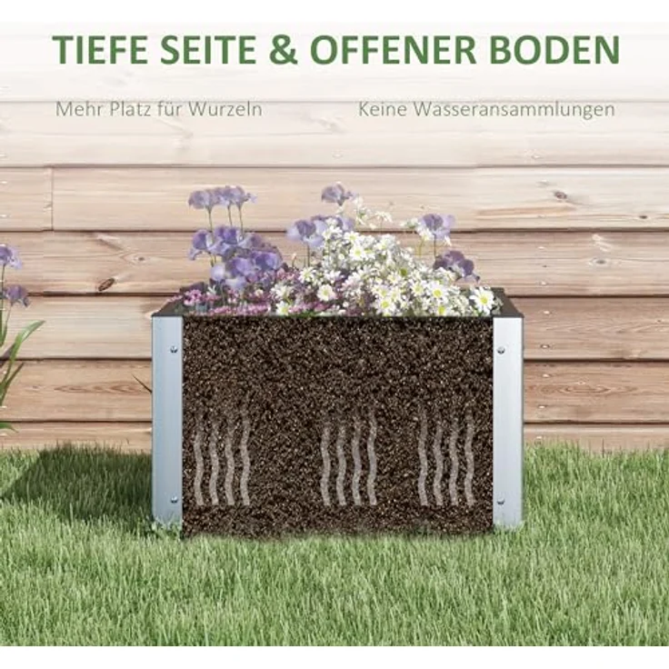 Outsunny Hochbeet, Blumenkasten, Pflanzkasten mit offenem Boden, Kräuterbeet für Garten, Balkon, Grau 60 x 60 x 30 cm – Bild 3