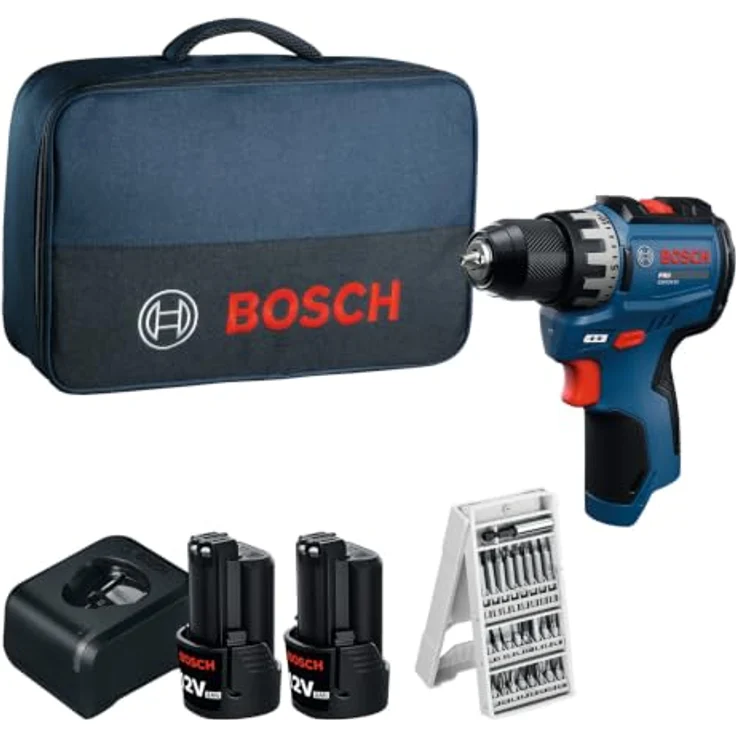 Bosch Professional Akku-Bohrschrauber GSR12V-31, 2x GBA12V-20, 25tlg. Schrauberbit-Set in Werkzeugtasche, kompakt und ergonomisch – Bild 1
