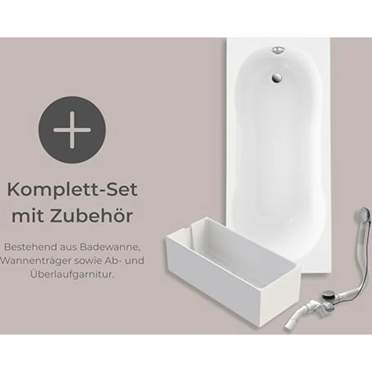 Schulte Badewanne Ozea, 170x75 cm, Komplettset inkl. Wannenträger und Ablauf, aus hochwertigem weißen Acryl, ergonomische Form mit schalldämmenden Eigenschaften – Bild 3