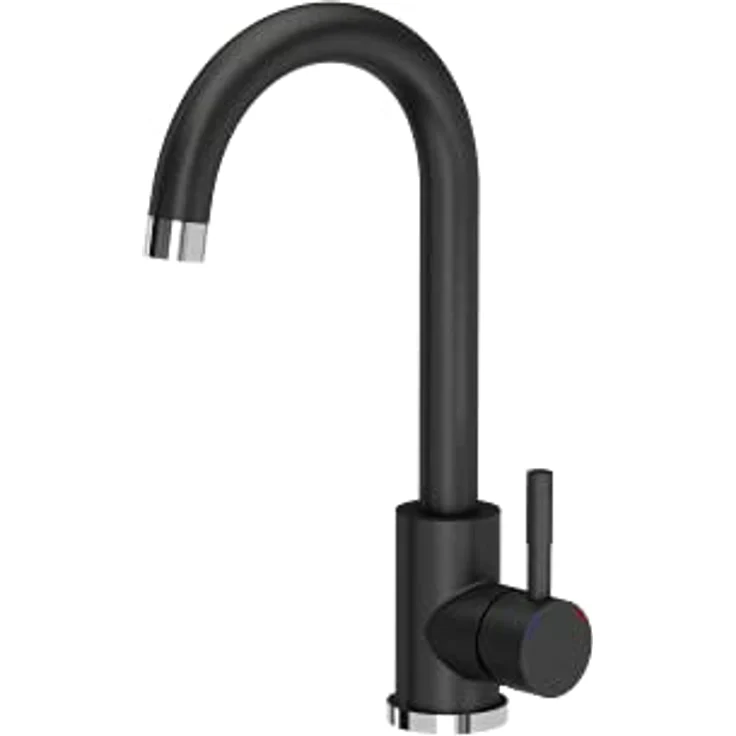 VBChome Granitspüle Schwarz mit Schwarzer Armatur, 55 x 44 cm, Einzelbecken Einbauspüle, Reversibel, Gesprenkelt, Mit Siphon, Pflegeleichtes Komplett-Set, Tiefes Becken – Ideal für kleine Küchen – Bild 4