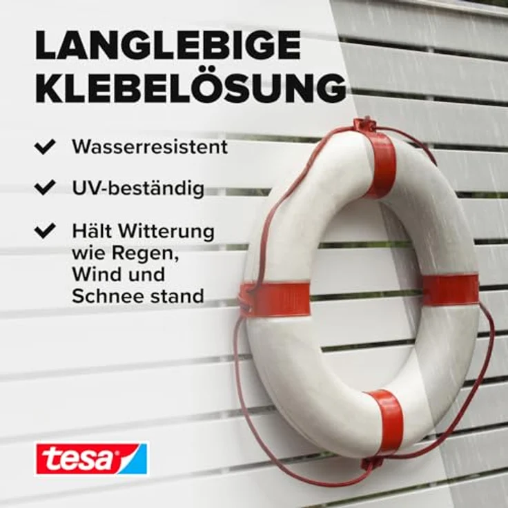 tesa Powerbond Outdoor (Doppelseitiges Montageband für den Außenbereich, Wasserfestes, starkes, UV,beständiges Klebeband, 5 m x 19 mm) - Preisvergleich – Bild 6