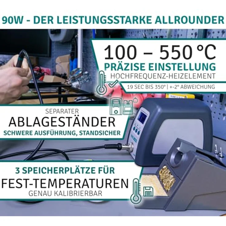 Quick 3202 Digital Regelbare ESD Hochfrequenz-Lötstation 90 Watt inkl. Lötkolben mit 1 mm Lötspitze und Zubehör- 100°-550°C-Kalibrierbar- 3 Festspeicher-Auto-Standby-Passwort - Schutz – Bild 3