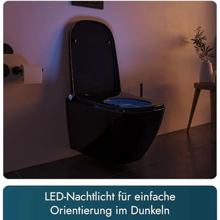 Bernstein Dusch-WC PRO+ 1104, Eckig, spülrandlos, mit Fernbedienung, Warmlufttrockner und LED-Licht in Schwarz – Bild 8
