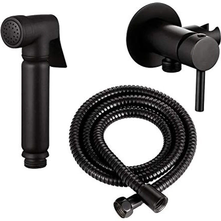 Stilform Design WC/Bidet Handbrause Komplettset mit Mischerarmatur Mini Shattaf, Schwarz Matt, 1,2m Schlauch, verchromte Halterung, langlebige Markenqualität – Bild 1