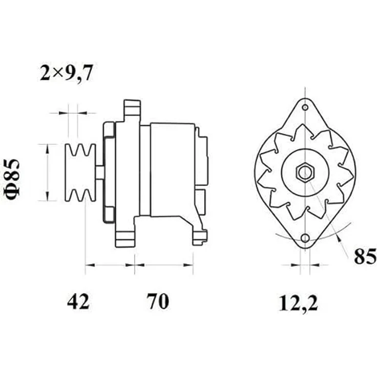 MAHLE MG 524, Lichtmaschine Generator 14 V 65 A Doppelscheibe Ø 12,2 mm für FIAT 90, langlebig – Bild 2