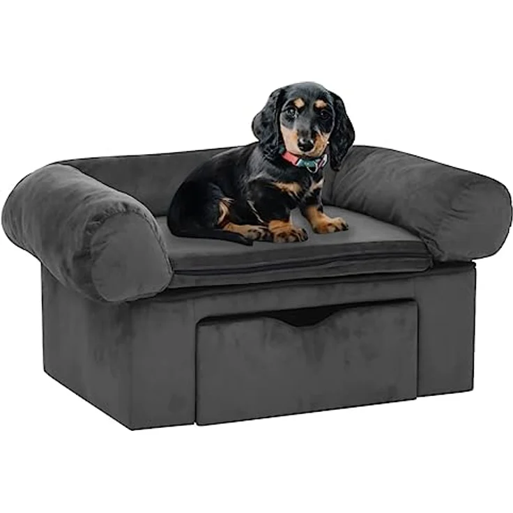 vidaXL Hundesofa Schublade Dunkelgrau 75x50x38cm Plüsch Hundebett Hundecouch mit Stauraum – Bild 2