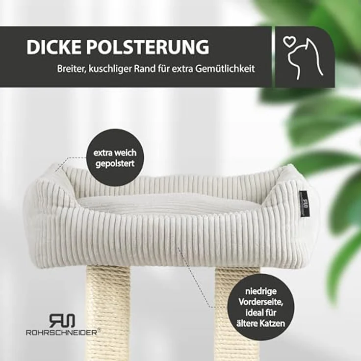 Rohrschneider Kratzbaum Wolly 2 breite Kratzsäulen Katzenbett Cordstoff, Made in Germany, versch. Farben – Bild 6