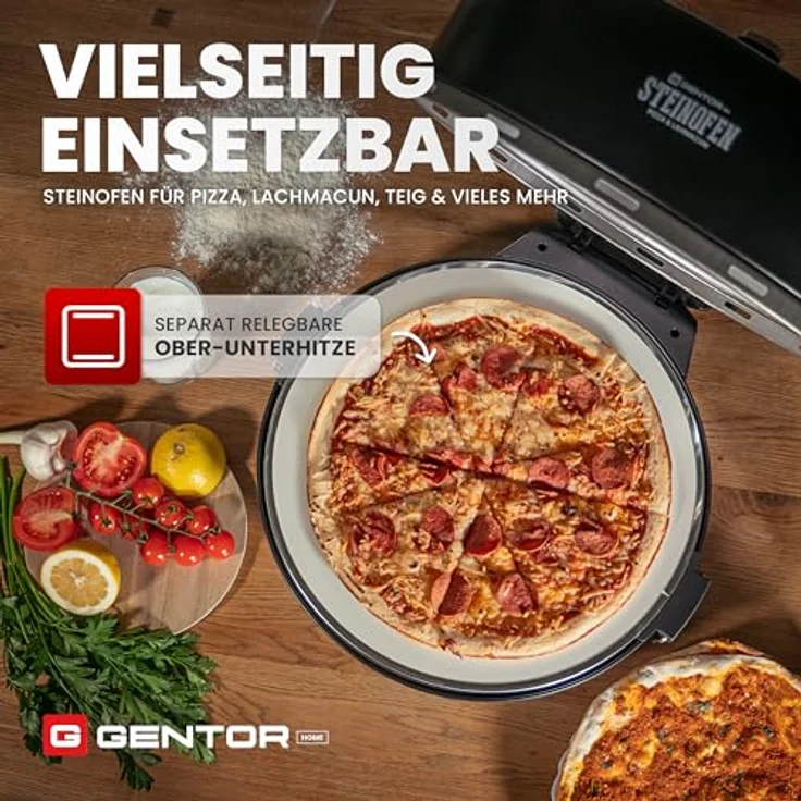 GENTOR Pizzaofen GENTOR Pizzamaker 1600W 220-240V Elektrisch, bis 420 Grad, 1 feuerfester Keramiksteinboden, Mini Pizzaofen - Weiß – Bild 4