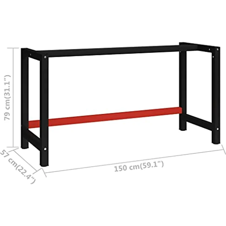vidaXL Werkbankgestell Metall 150x57x79 cm Schwarz und Rot – Bild 3
