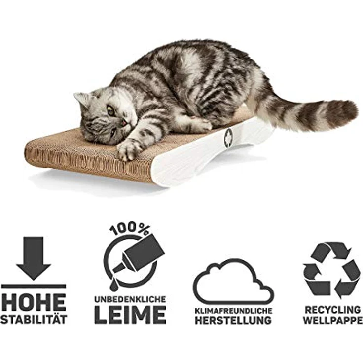 CanadianCat Company | Kratzkarton Comet L | 60 x 29 x 7 cm | Kratzmöbel, Kratzbrett | XL Qualitäts-Pappe +Katzenminze | weiß Holzoptik – Bild 2
