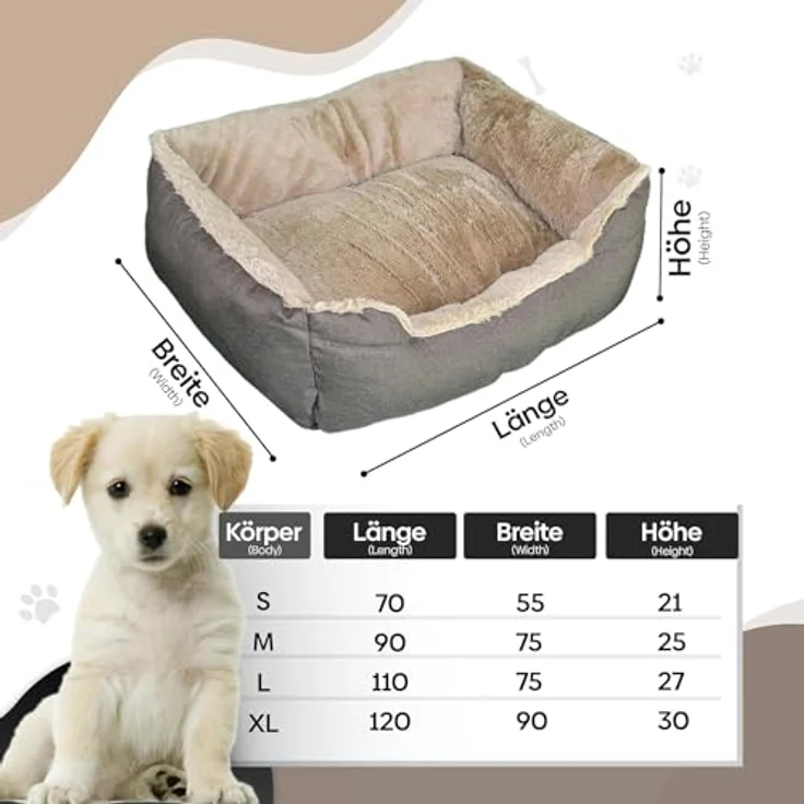 DEFACTO Hundebett, Hundekissen in Leinenoptik, Hundekorb, erhöhte Ränder, rutschfeste Unterseite (BRAUN, 70L x 55B x 21H) – Bild 2