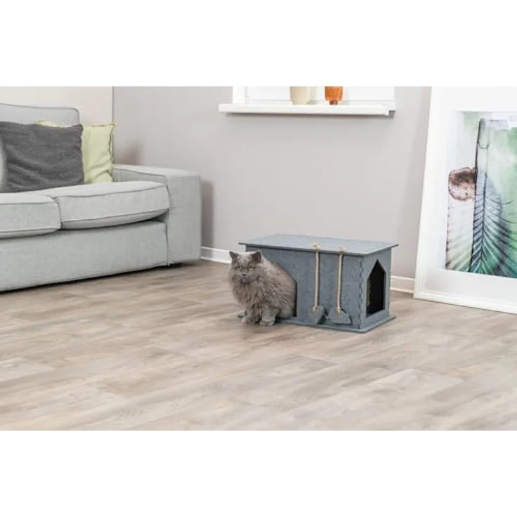 Trixie Kattenmand Huis Lene, Filzbett in Grau, für Katzen und kleine Hunde, 54x30x35 cm, Höhlenform – Bild 2