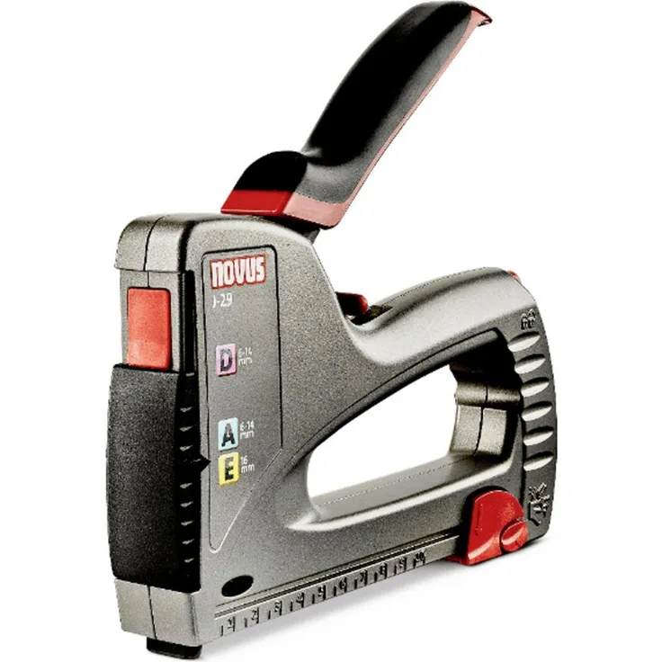 NOVUS Nagler Novus Tools J-29 030-0467 Handtacker Klammernlänge 6 - 14 mm, Zink-Druckguss-Gehäuse, Feindraht und Flachdrahtklammern, ergonomischer Softgrip-Hebel