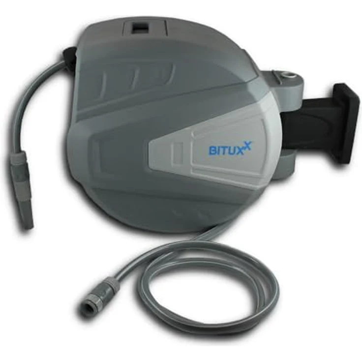 Bituxx Wand Wasser Schlauchtrommel, Automatik Schlauchaufroller mit 30 m Wasserschlauch, inklusive Spritzdüse und Montagematerial – Bild 1