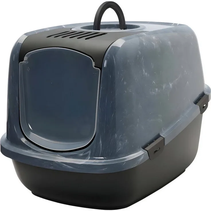 Savic Katzentoilette Nestor Jumbo Marble, grau/weiß-schwarz, mit aufklappbarer Front und Aktivkohle-Filter