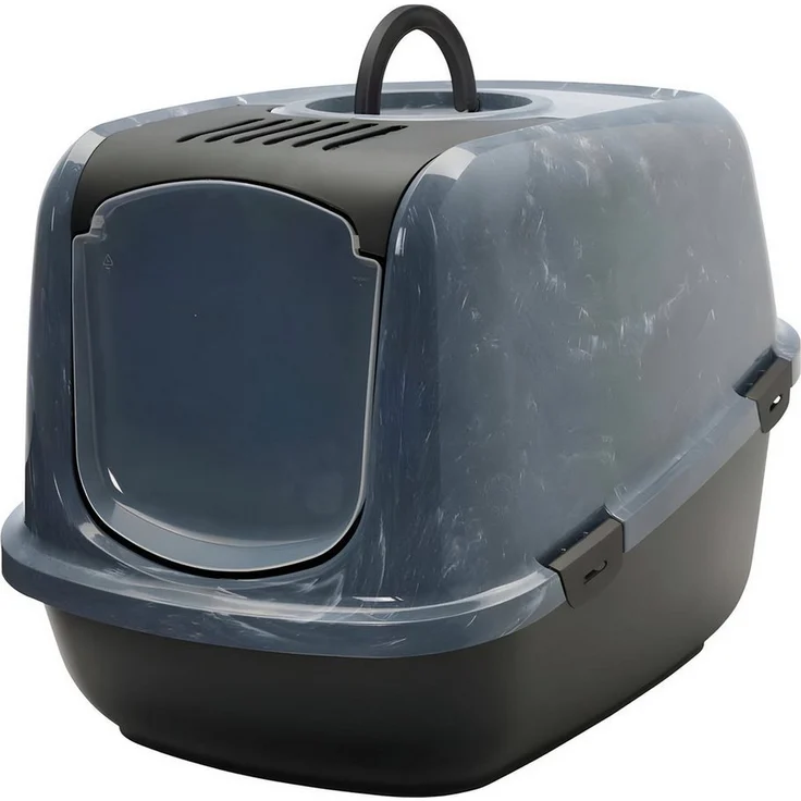 Savic Katzentoilette Nestor Jumbo Marble, grau/weiß-schwarz, mit aufklappbarer Front und Aktivkohle-Filter – Bild 1