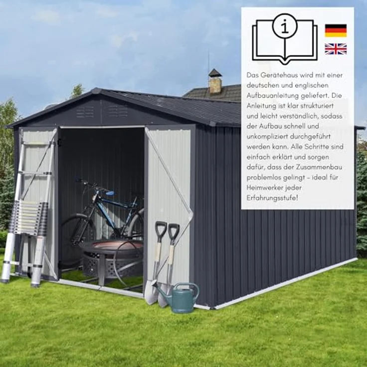 Albatros Profi Gerätehaus XXL, verzinktes Metall in Anthrazit (RAL 7016), 259x313x192cm, 15,5m³, inklusive Schloss & Werkzeughaken, wetterfest – Bild 2
