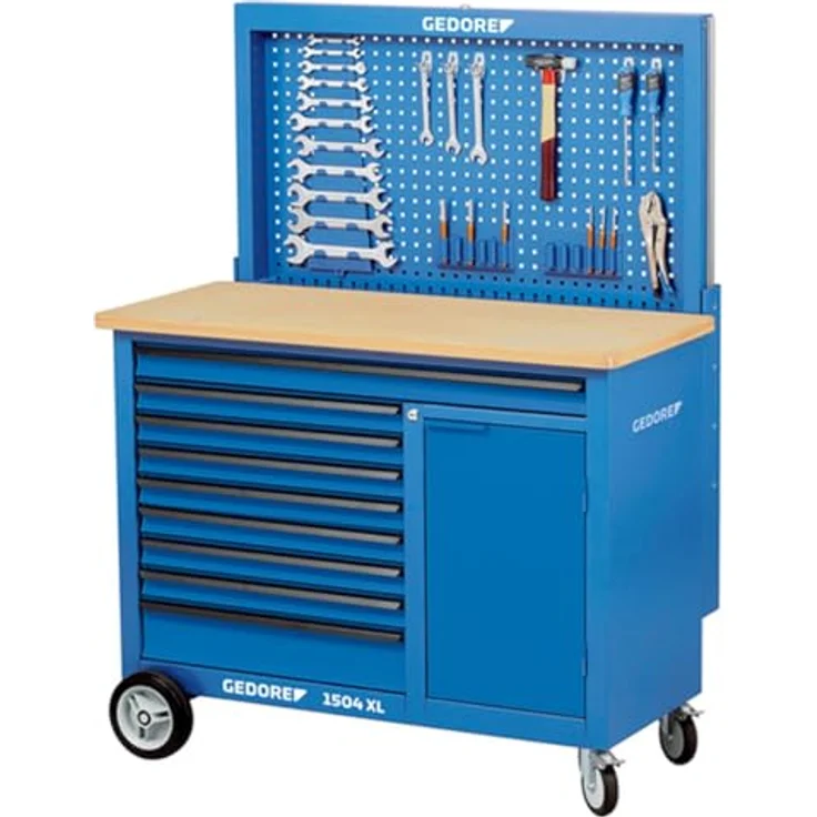 Gedore Rollwerkbank 1,25 m breit, Multiplex Buchen-Schichtholzplatte, 1 XL-Schublade und 8 breite Schubladen, Gesamttragkraft 1000 kg – Bild 4