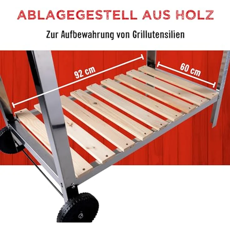 BBQ Holzkohlegrill Grillwagen aus Edelstahl 98 x 56 cm, Grillfläche 98 x 56 cm – Bild 8