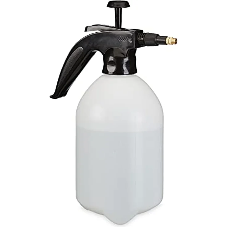 Relaxdays Drucksprüher 2 Liter, einstellbare Messingdüse, Wasser & Unkrautvernichter, Sprühflasche Garten, weiß/schwarz – Bild 1