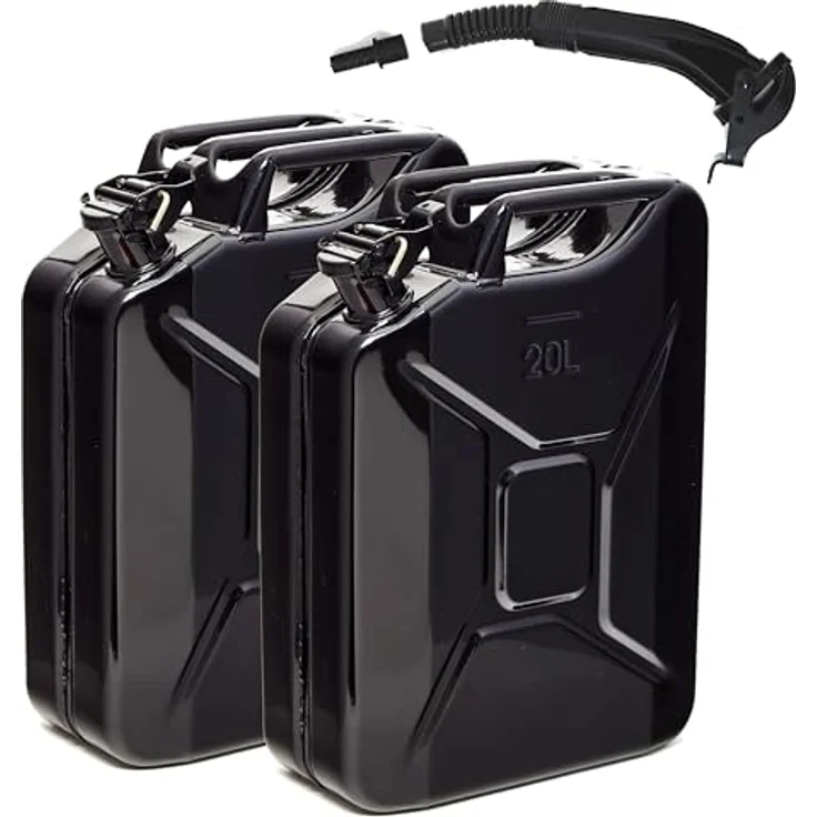 BW® Kraftstoffkanister Metall 2x 20 Liter, Benzinkanister mit Ausgießer, Schwarz - RAL 9005, TÜV-geprüft und UN-zugelassen, Made in Europe – Bild 1