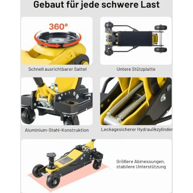 VEVOR Hydraulischer Rangierwagenheber STD01-030A, 3 t Tragkraft, Aluminium & Stahl, Doppelkolben-Schnellhubpumpe, 15–59 cm Hubbereich für SUVs – Bild 7