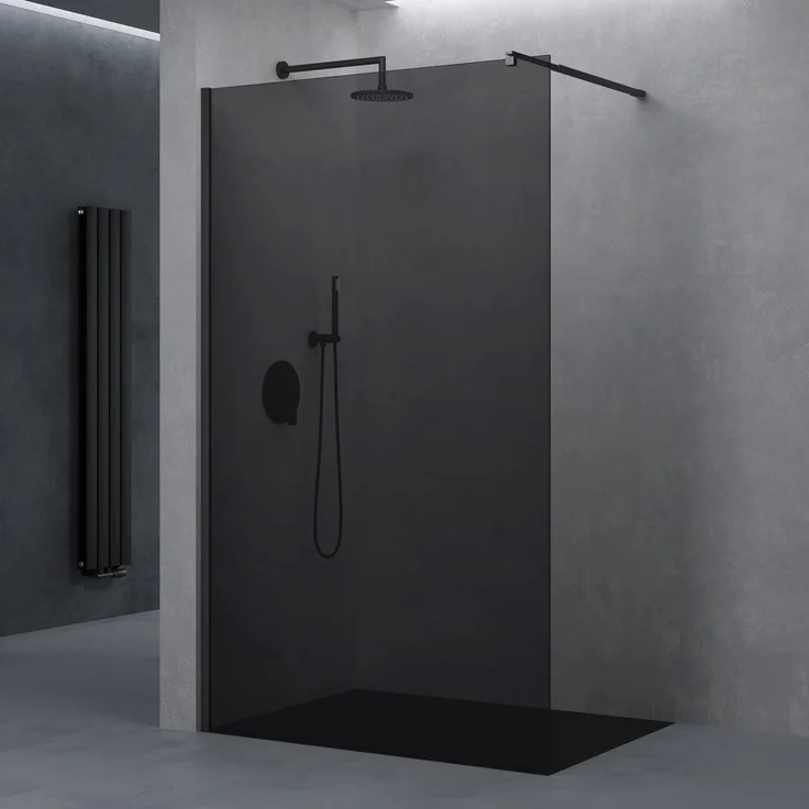 doporro Walk-in-Dusche Duschwand für Dusche schwarz Profil mit Nano Glas, ESG Sicherheitsglas 10mm, Vollgrau