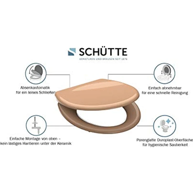 Schütte WC-Sitz Beige Duroplast mit Absenkautomatik, Schnellverschluss und verstellbarer Befestigung – Bild 3
