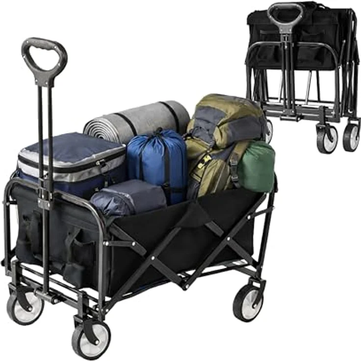 Relaxdays Bollerwagen, faltbar, Transportwagen mit 100 kg Traglast, Teleskopgriff, Oxford-Gewebe, für Einkauf, Camping und Strand, schwarz – Bild 1