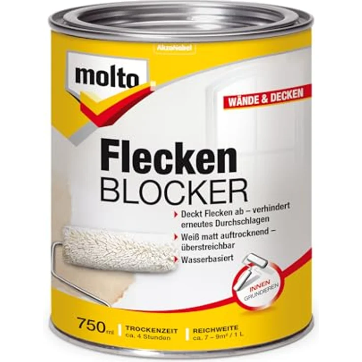 Molto Flecken Blocker, Weiß, 750 ml, dauerhaftes Abdecken von Flecken an Decken und Wänden, schnelltrocknend, überstreichbar – Bild 1