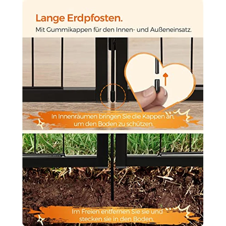 FEANDREA Hundezaun, 8 Platten DIY Hundepark, Doppel-L-Schloss, transportabel, 77 x 60 cm, für Innen, Außen, Terrasse, Hunde, Kaninchen, Hühner, schwarz – Bild 5