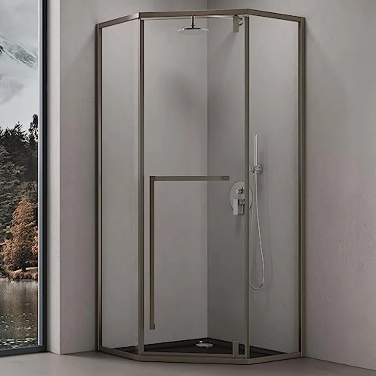doporro Fünfeckdusche Ravenna68K, Duschkabine 80x80x200cm aus ESG-Sicherheitsglas Klarglas mit NANO-Beschichtung, Edelstahlrahmen – Bild 1
