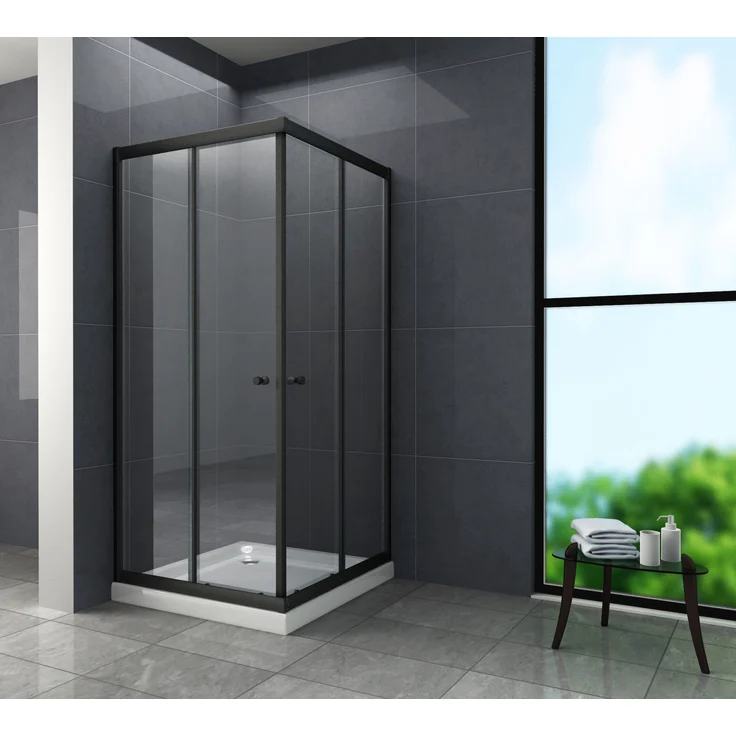 Glasdeals Duschkabine JUNISO-Q, schwarze Duschkabine 80 x 80 x 190 cm, 6 mm Sicherheitsglas, Schiebetürfunktion