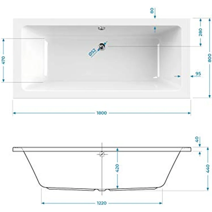 Calmwaters Rechteck-Badewanne 180x80 cm, Acrylwanne Modern Select, Duo-Badewanne für zwei Personen, ergonomische Körperformbadewanne, Maße 180 x 80 – Bild 5