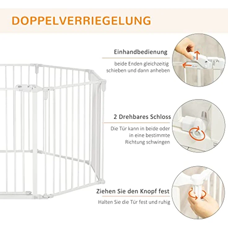 PawHut Welpenauslauf Freigehege für Hund Schutzgitter mit Tür Kaminschutzgitter Flexible klappbar 8 Paneele je 60 x 76 cm Weiß – Bild 4