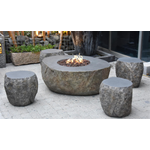 Elementi Gasfeuerstelle "Vesuv" Set in Naturstein-Optik, grau, inkl. 4 Hocker und rötlichen Lavasteinen, mit Flammen-Regler und Wetterschutzhaube