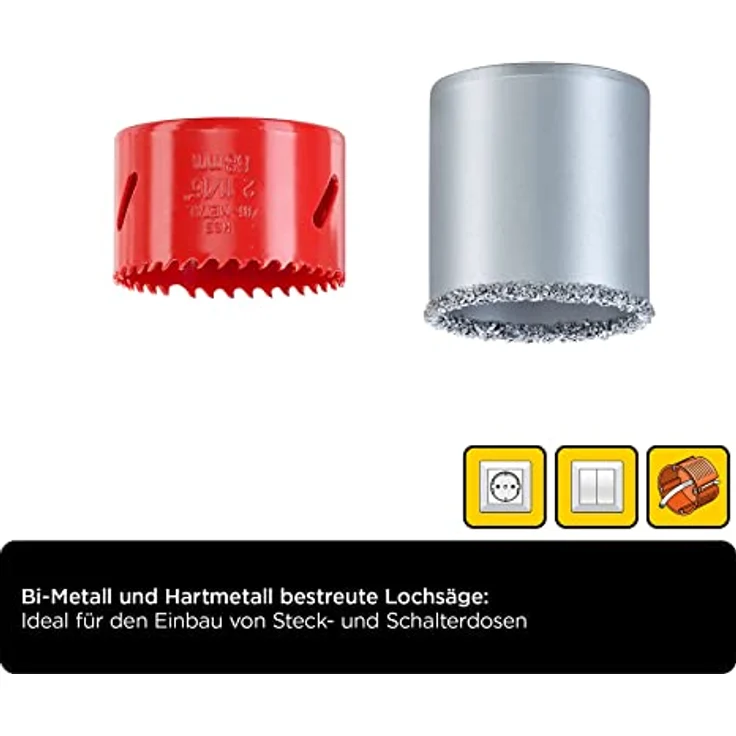 kwb 599290 Lochsägen 68-mm, 6-teiliges Set, Grundaustattung f. Elektriker inkl. Fliesenbohrer + Universal-Bohrer-Metallbohrer – Bild 2