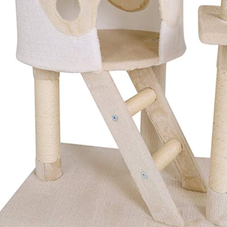 lionto Kratzbaum XXL Kletterbaum Katzenkratzbaum Katzenbaum höhenverstellbar 230-250 cm, beige/weiß – Bild 4