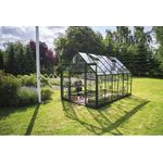 Halls Gewächshaus 'ICON 8', 254,7 x 379,1 cm mit 3 mm Blankglas, grün, 8,1 m² Grundfläche, Aluminium-Gestell, vier Dachfenster, Doppelschiebetüren mit niedriger Türschwelle