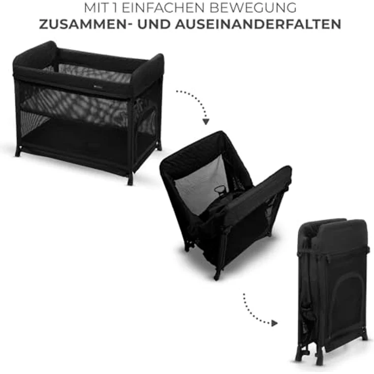 Kinderkraft Moon Dream Reisebett, zweistöckiges Babybett mit Tragetasche und Matratze, klappbar, schwarz – Bild 3