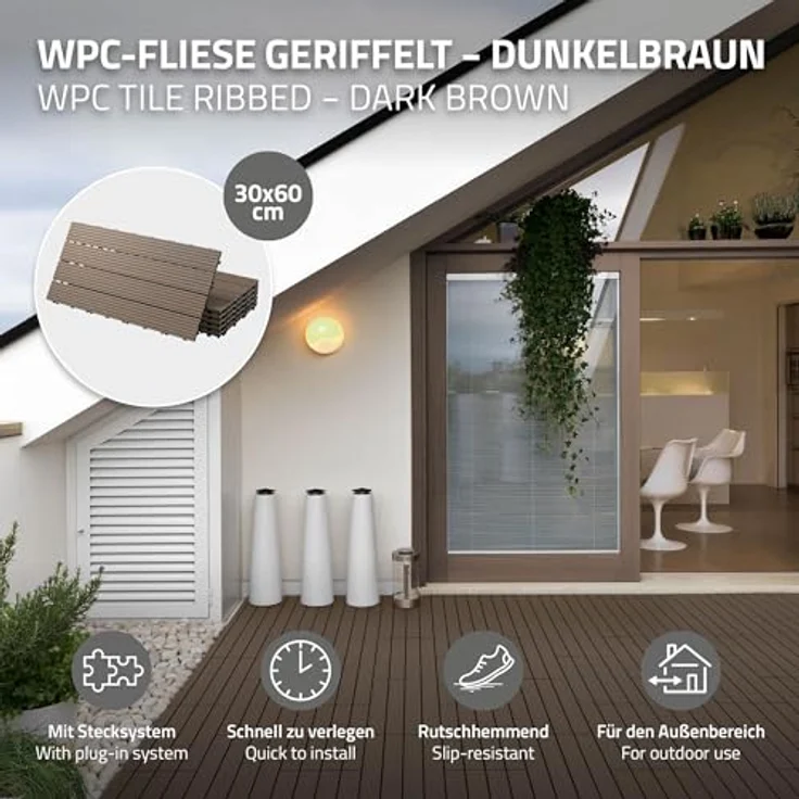 4er Pack WPC Bodenplatte 60x30 dunkelbraun – Bild 3