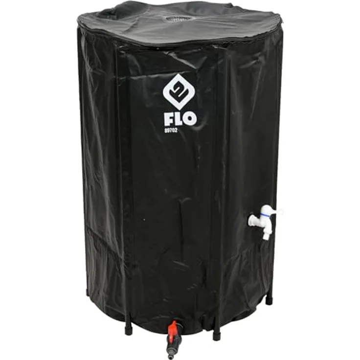 Flo Faltbare Regentonne mit Hahn, Filter und Überlaufschutz, 250 Liter, massives PVC, stabile Füße, UV-resistent, Ø60 x 88 cm, Grün