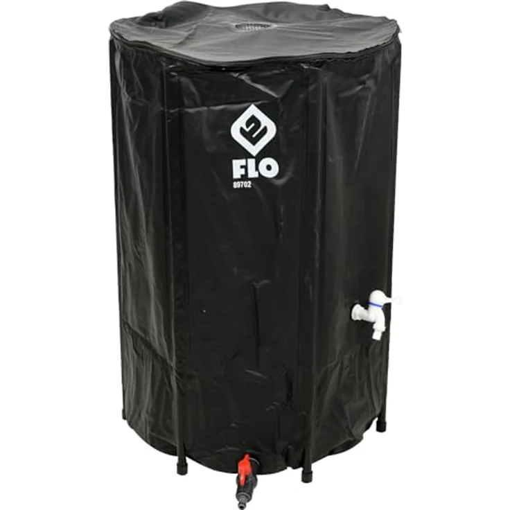 Flo Faltbare Regentonne mit Hahn, Filter und Überlaufschutz, 250 Liter, massives PVC, stabile Füße, UV-resistent, Ø60 x 88 cm, Grün – Bild 1