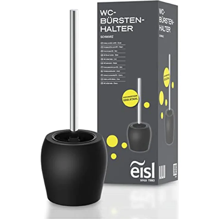 EISL BA0102 WC-Bürstenhalter, Schwarz, Badezimmer Klobürste schwarz, freistehende Toilettenbürste mit Standfuß und Innenbehälter, Klobesen, Abnehmbarer Bürstenkopf & -Halter