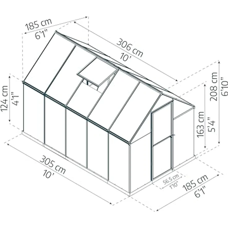 Palram - Canopia Gewächshaus Mythos, 185 x 306 x 208 cm, Grau, unzerbrechliche Polycarbonat-Seitenplatten, rostfreier Aluminiumrahmen – Bild 7