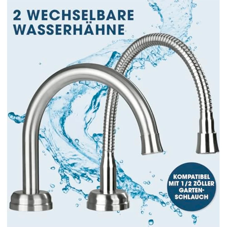 MAXXMEE Elektrische Edelstahl Armatur mit Durchlauferhitzer, 3600 Watt, 60 °C warmes Wasser, LED Temperaturanzeige, 2 wechselbare Wasserhähne – Bild 4