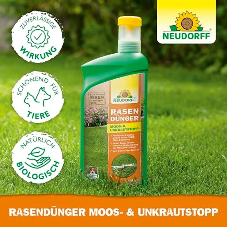 Neudorff Rasendünger Moos-&UnkrautStopp, 1 l, einfache Spritzanwendung ohne Streuwagen – Bild 5