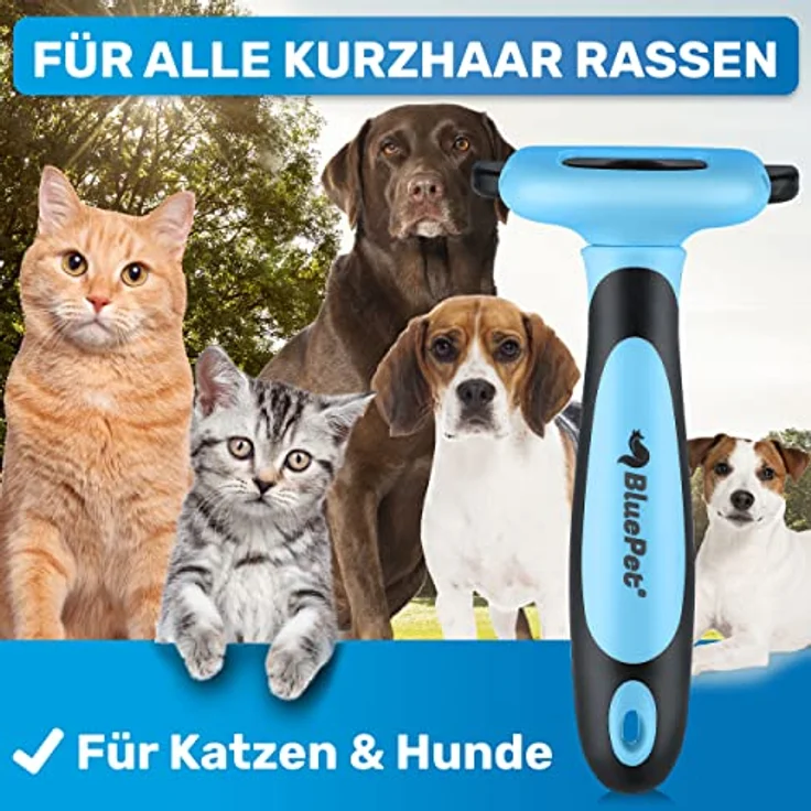 BluePet "UnterwollGlück" - Bis zu 90% weniger lose Haare - Kurzhaar Hunde & Katzen Bürste ideal zum Fellwechsel - Entfernung der Unterwolle & Pflege des Deckhaars – Bild 3